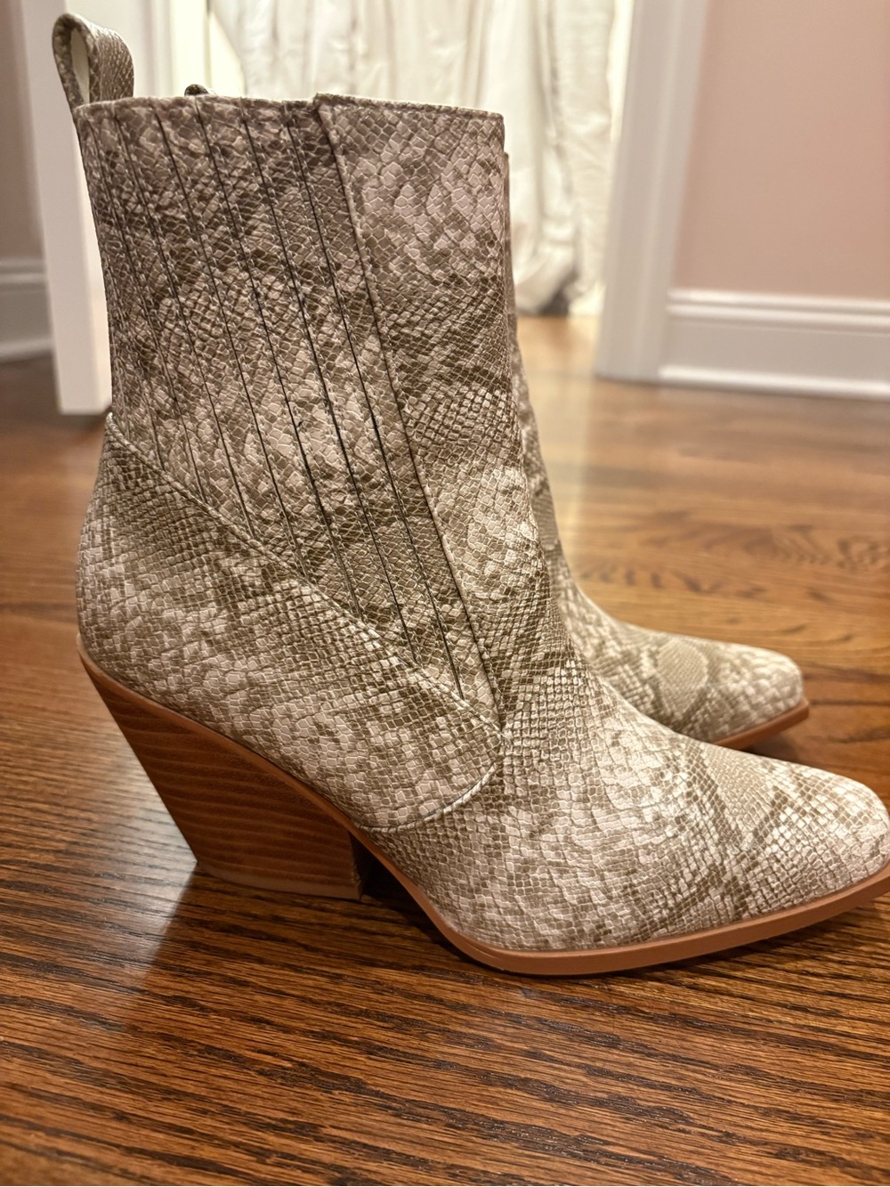 Billini Taupe Snake-Print Ankle Boots
